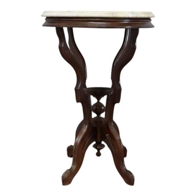 Antique Eastlake Carved Walnut Oval Marble Top Table Unsigned C1890 For Sale - Image 10 of 10
