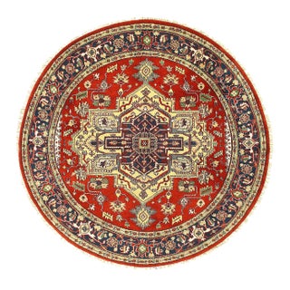 Pasargad DC Rust Fine Hand-Knotted Round Serapi Design Rug For Sale