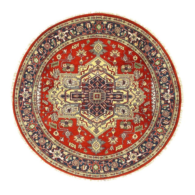 Pasargad DC Rust Fine Hand-Knotted Round Serapi Design Rug For Sale