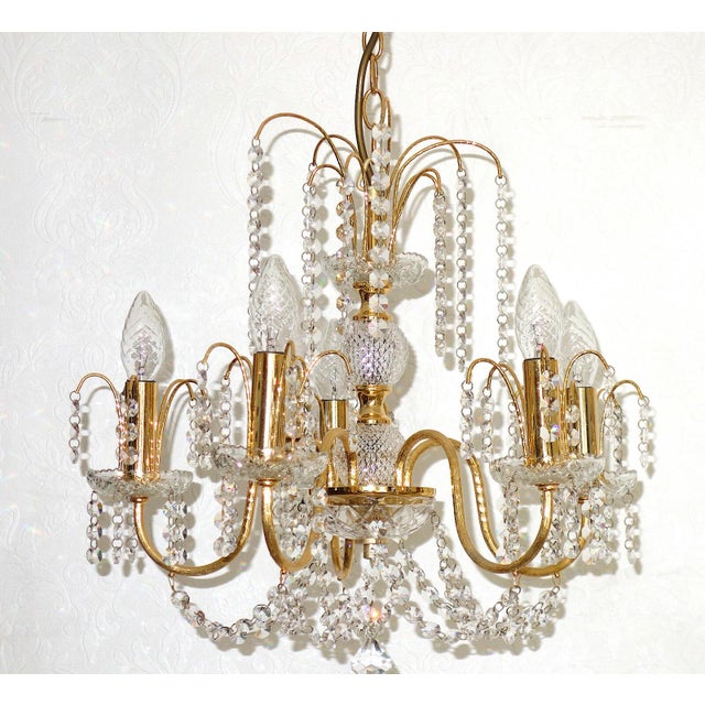 Gold Vintage Brass and Lead Crystal Chandelier from Preico, 1980s For Sale - Image 8 of 8