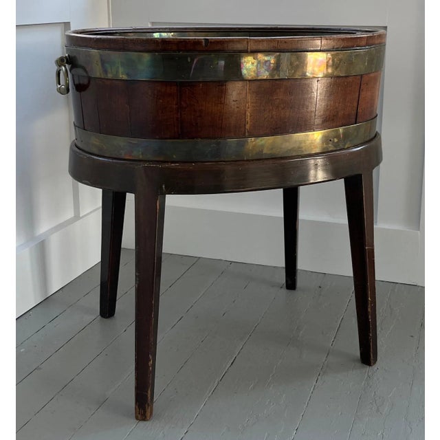 Neoclassical Antique 18th Century George III Brass Bound Mahogany Open Wine Cellarette on Stand For Sale - Image 3 of 13
