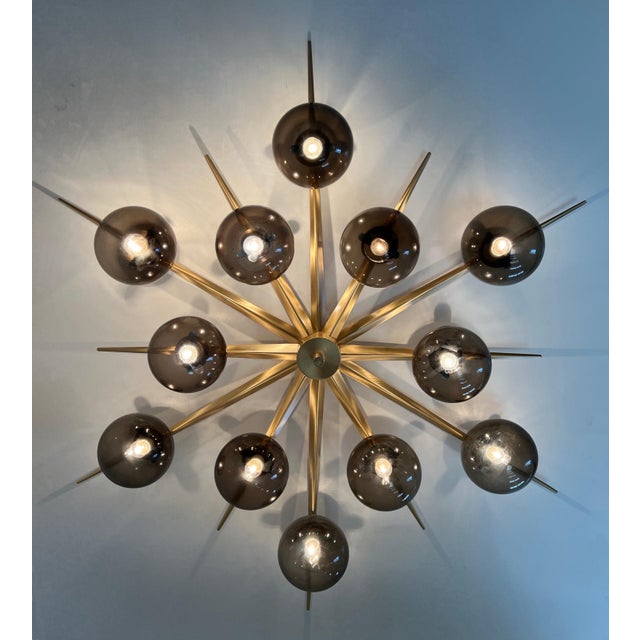 Brown 21st Century Star Satin Brass Smoky Murano Flush Mount by Fabio LTD For Sale - Image 8 of 9