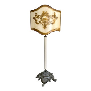 Early 20th Century European Altar Stick Table Lamp With Gilt Shade For Sale