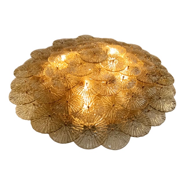 Large Amber Murano Glass Discs Ceiling Light, 1960s For Sale