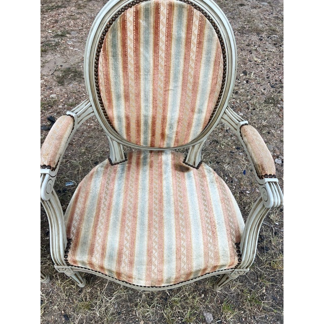 French 19th Century Louis XVI Painted Walnut Arm Chairs - Set of 2 For Sale - Image 6 of 12