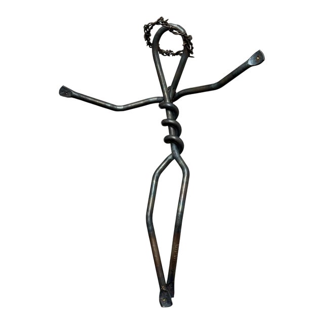 Late 20th Century Hand-Forged Folk Art Crucifix Wire Figure With Barbed Wire Crown For Sale