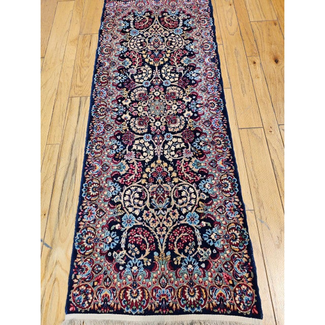 Persian Vintage Persian Kerman Rug, Hand-Knotted Wool, All-Over Floral Garden Pattern, Navy & Ivory, 3x7 For Sale - Image 3 of 16