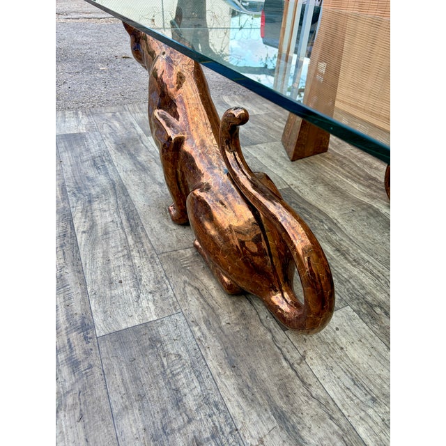 Hollywood Regency Mottled Bronze Ceramic Panthers Pedestal Coffee Table. Circa 1970s For Sale - Image 12 of 15