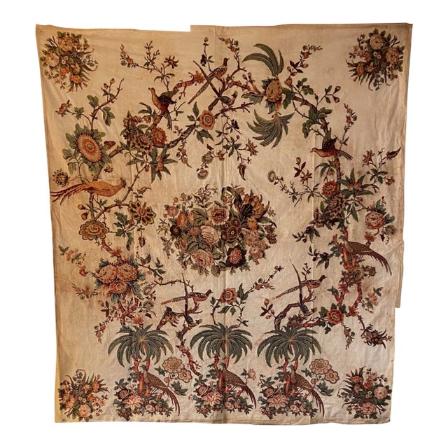 Vintage Quilt Hand-Stitched Tree of Life Textile Panel Broderie Perse Appliqué Linen Tapestry For Sale