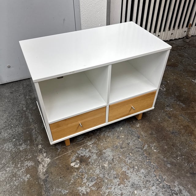 2010s Contemporary White With Natural Wood Drawer Cubbies, Pair For Sale - Image 5 of 12