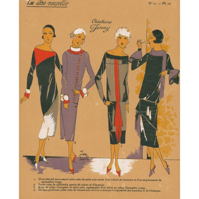 Original 1928 French pochoir color plate from Les Idées Nouvelles de la Mode et des Arts, under the artistic direction of...