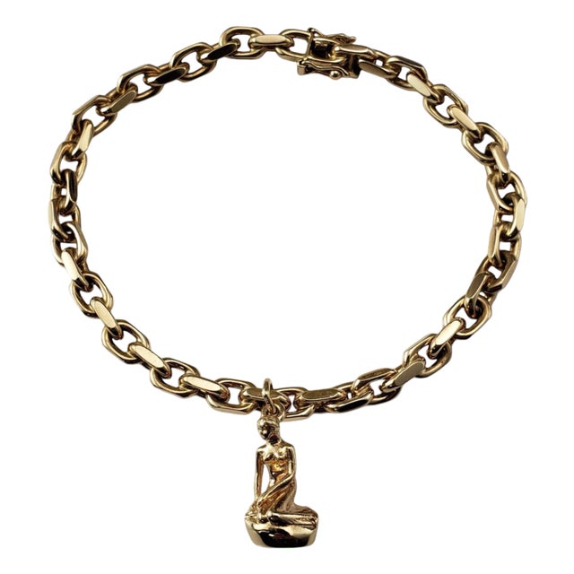 Late 20th Century 14 Karat Yellow Gold Denmark Little Mermaid Charm Link Bracelet For Sale