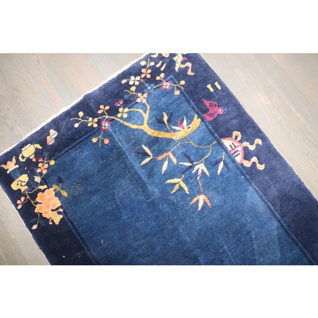 Navy Blue Rare Antique Chinese Art Deco Runner, 2'9'' X 14'2'' For Sale - Image 8 of 8