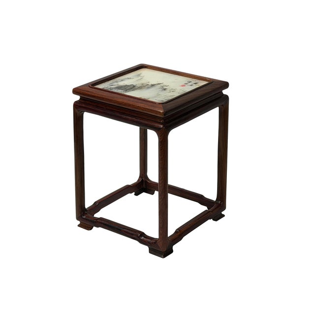 Asian Square Dream Stone Inlaid Rosewood Slender Legs Display Stand For Sale - Image 3 of 7