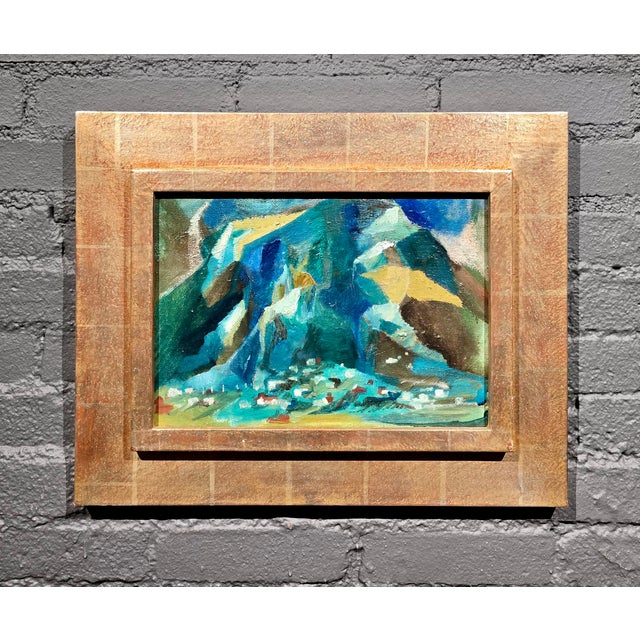 Mid-Century Modern Phil Dike- Abstract Mountain Landscape With Village Study -Oil Painting For Sale - Image 3 of 13