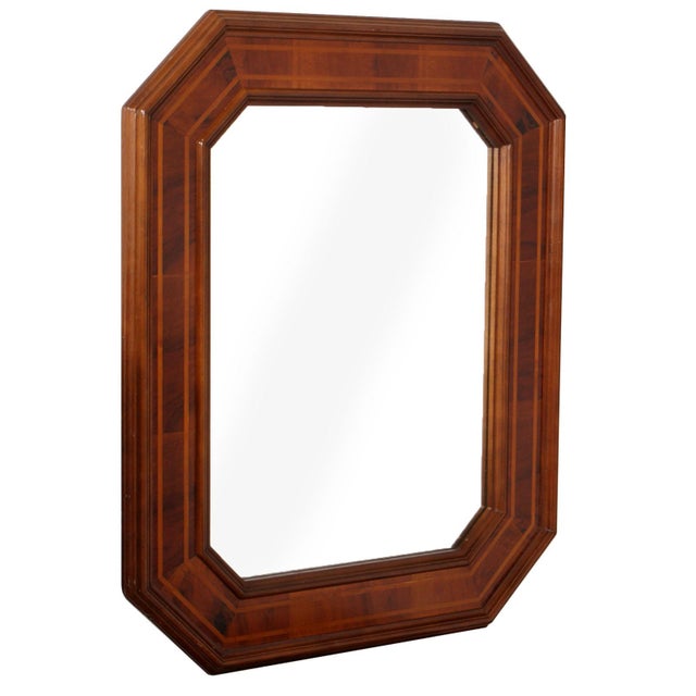 Wood 20th Century Art Decò Italian Walnut and Mahogany Octagonal Mirror from Bassanos Ebanistery, 1920s For Sale - Image 7 of 7
