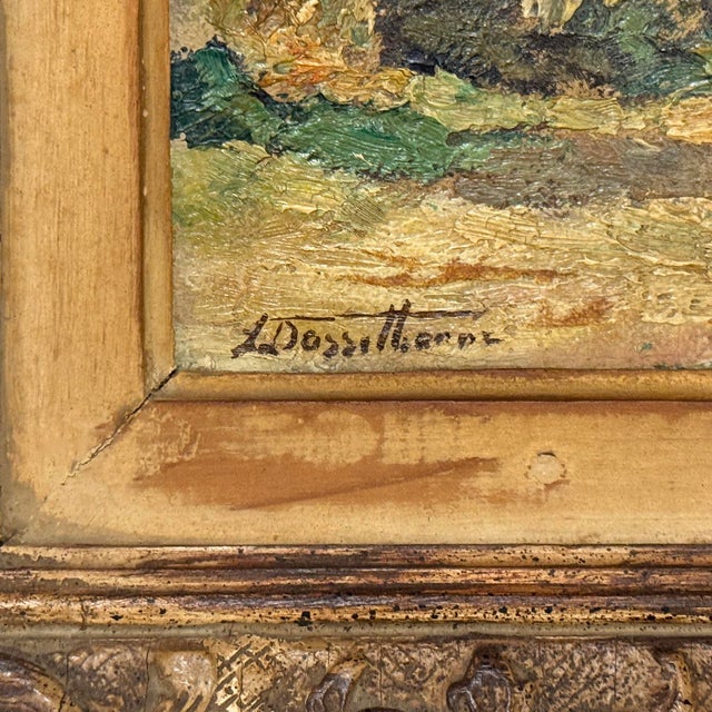 Framed Oil Painting on Panel by Lucien Dasselborne (1873–1962) 'Country Road to a Farmstead' For Sale - Image 16 of 17