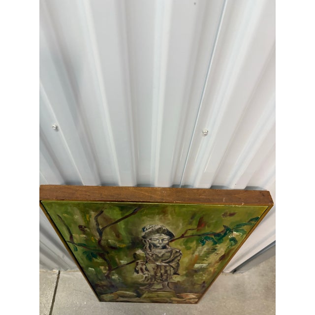 Mid 20th Century Modern Painting of a Guanyin Statue in Garden Setting Signed Lynn Morell For Sale In Chicago - Image 6 of 8