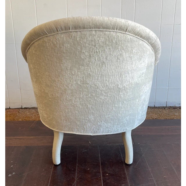 Late 20th Century Vintage Small French Arm Chair Newly Upholstered in a Clarence House Antiqued Linen Velvet For Sale - Image 4 of 9