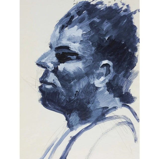 Contemporary Vintage Blue Man Portrait Painting For Sale - Image 3 of 3