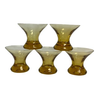 1970s Vintage Art Deco Boho Chic Pale Amber Cocktail Lowballs - Set of 5 For Sale