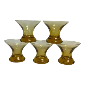 1970s Vintage Art Deco Boho Chic Pale Amber Cocktail Lowballs - Set of 5.