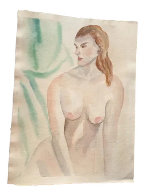 Original Vintage Female Nude Watercolor Painting