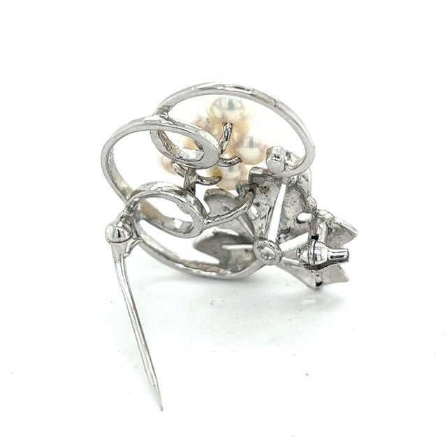 1990s Mikimoto Estate Akoya Pearl Brooch Pin Sterling Silver For Sale - Image 4 of 8