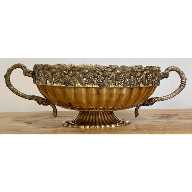 Vintage Brass Grape Motif Handled Compote For Sale - Image 9 of 11