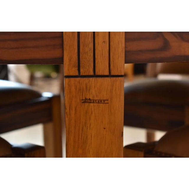 Extendable Dining Table and Set of 8 Walnut & Leather Chairs by André Sornay, France, 1930s For Sale - Image 14 of 17