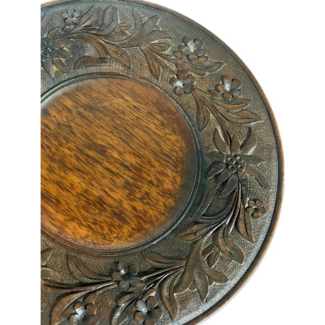 Antique Black Forest Carved Wood Tray Pedestal With Music Box For Sale - Image 10 of 11