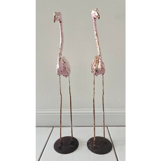 Metal French Zinc Painted Pair of Flamingo Ornaments For Sale - Image 7 of 7