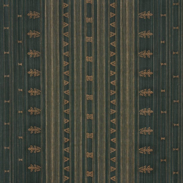 Schumacher Nima Embroidered Cotton Linen Fabric In Jungle Green For Sale