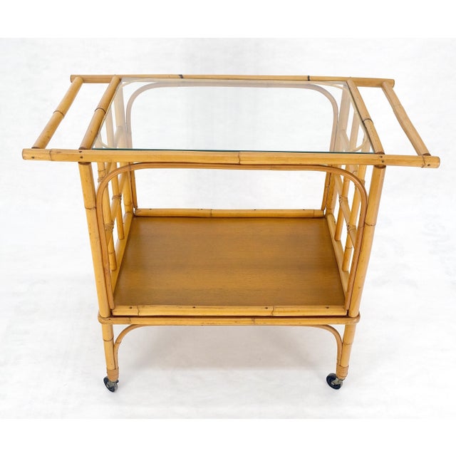 Fine Bamboo c1970s 2 Tier glass Top Serving Bar Cart on Wheels Mid Century MINT! For Sale - Image 11 of 18