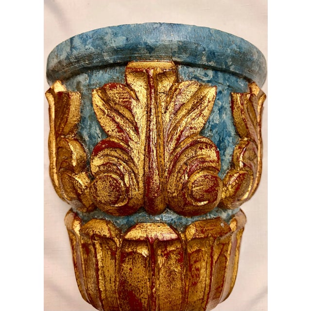 Late 20th Century Vintage Italianate Style Parcel Hand Gilt Wood and Faux Marble Wall Brackets Newly Painted - A Pair For Sale - Image 5 of 9