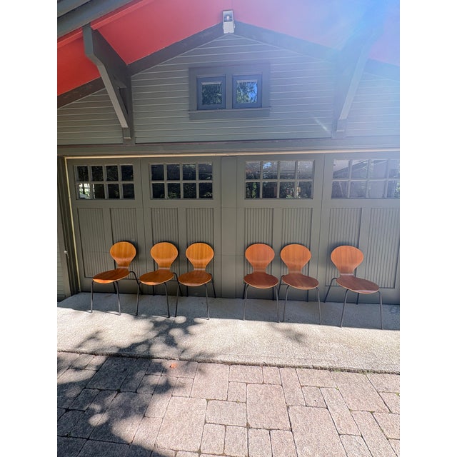 Mid-Century Modern Set of 6 Danish Modern Phoenix Molded Plywood Dining Chairs, Made in Denmark, 1990s For Sale - Image 3 of 7