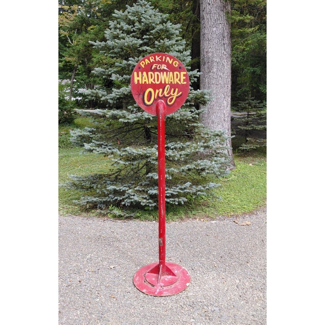 American Vintage Parking for Hardware Only Hand Painted Standing Sign For Sale - Image 3 of 4