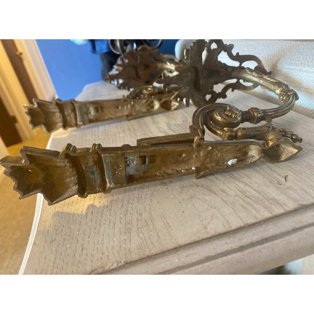 Late 19th Century Pair of Late 19th Century French Gilt Bronze Curtain Tiebacks or Hooks, Signed- For Sale - Image 5 of 13