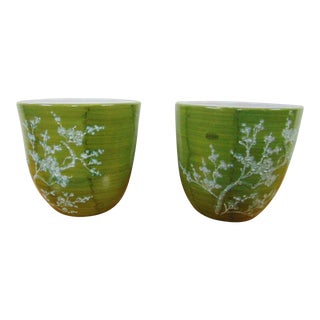 Italian Chinoiserie Design Terra Cotta Glazed Planters - a Pair For Sale