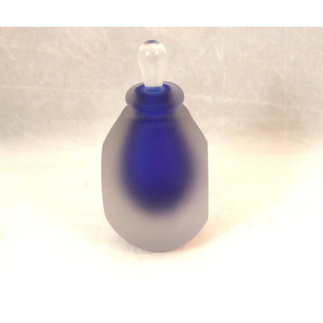 Mid Century Modern I. Rice Cobalt Blue, Frosted & Clear Glass Teardrop Shape Perfume Bottle For Sale In West Palm - Image 6 of 11