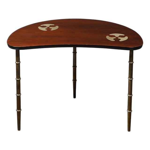 Mid-Century Walnut & Brass Bow-Front Table With Organic Detailing by Mastercraft For Sale