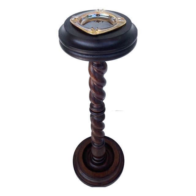 Free-Standing Ashtray in Oak Wood with Twisted Column and Glass Insert, 1970s, Set of 2 For Sale