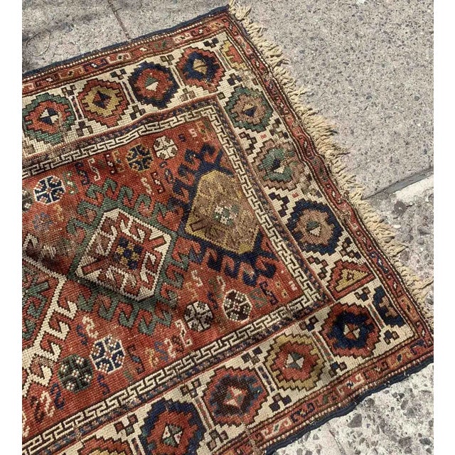 1880s Handmade Antique Caucasian Kazak Rug 3.4' X 4.4' For Sale - Image 9 of 11