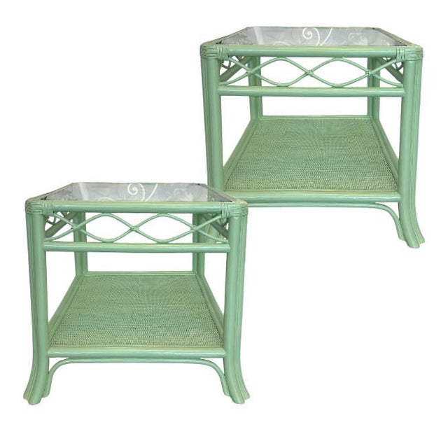 Vintage Coastal Rattan & Glass Side Tables For Sale In West Palm - Image 6 of 8