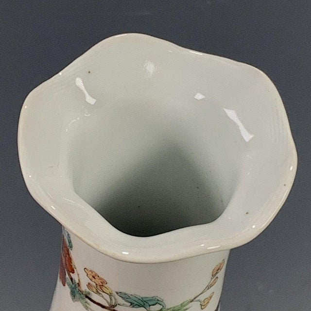 Vintage Famille Rose Porcelain Floral Vase – Boy & Pomegranate Motif, Qianlong Mark For Sale - Image 4 of 9