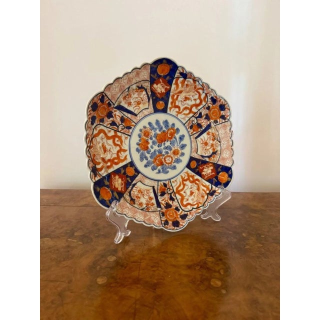 Unusual shaped quality antique Japanese imari plate, having an unusual shaped antique Japanese imari plate decorated with...