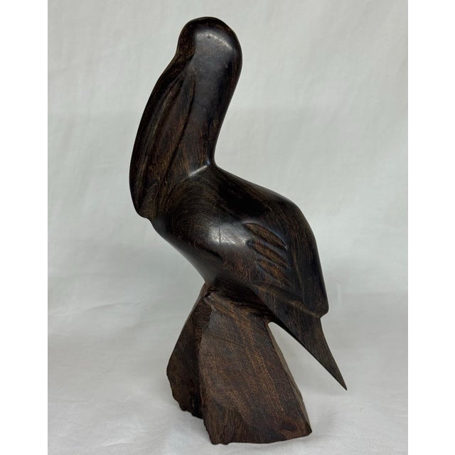 Figurative Vintage Carved Dark Wood Pelican Figurine For Sale - Image 3 of 12