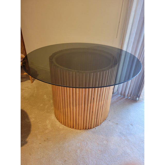 Mid 20th Century Vintage Bamboo Round Table With Glass Top For Sale - Image 5 of 10