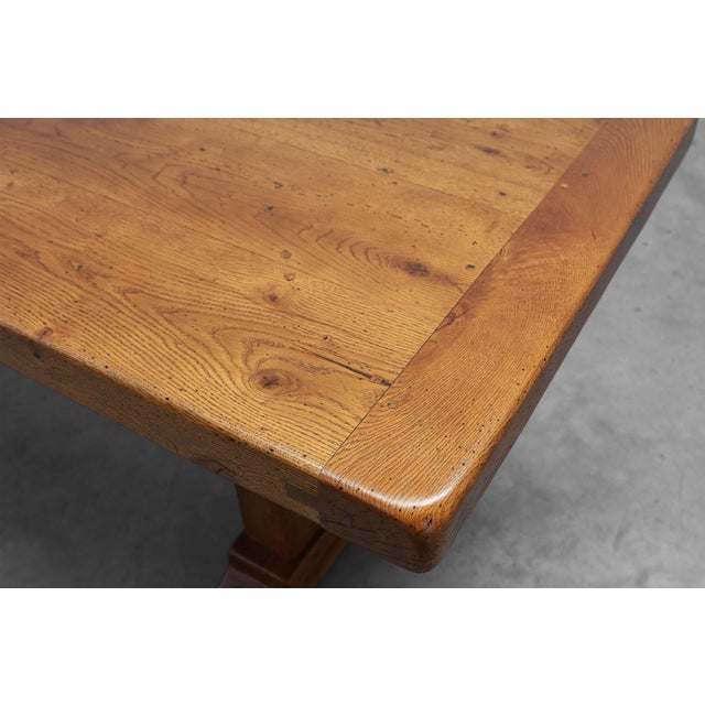Vintage Oak Trestle Table with Pegged Stretcher, France, 1950s For Sale - Image 14 of 18