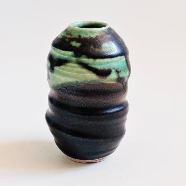 Contemporary Green and Black Studio Pottery Bud Vase For Sale - Image 3 of 8